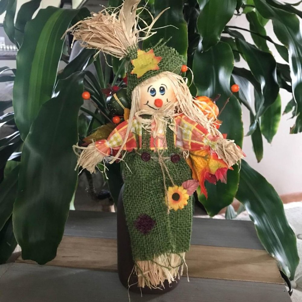 New 13" Handmade Fall Scarecrow Arrangement (Version 6)